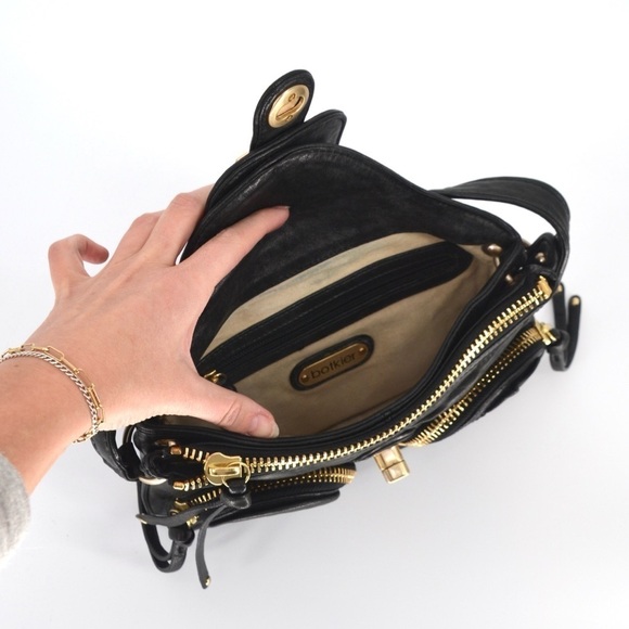 Botkier Bianca Satchel Shoulder Bag Lambskin Leather Black Gold Small - Picture 4 of 8